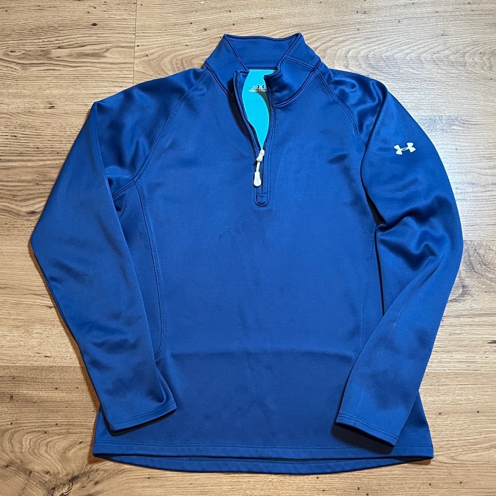 Under Armour Pullover Women Small Blue 1/4 Zip Athletic Running Sweatshirt Logo